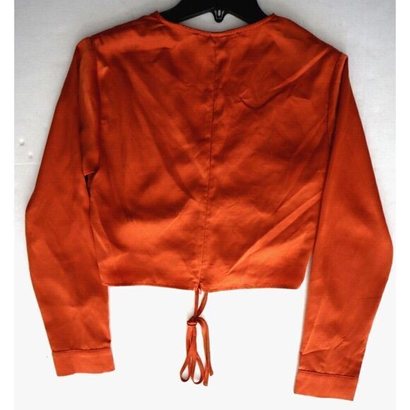 ASTR the Label AT17128003 Women Sz XS Rust V-Neck L/S Cinched Front Crop Top - Picture 6 of 7